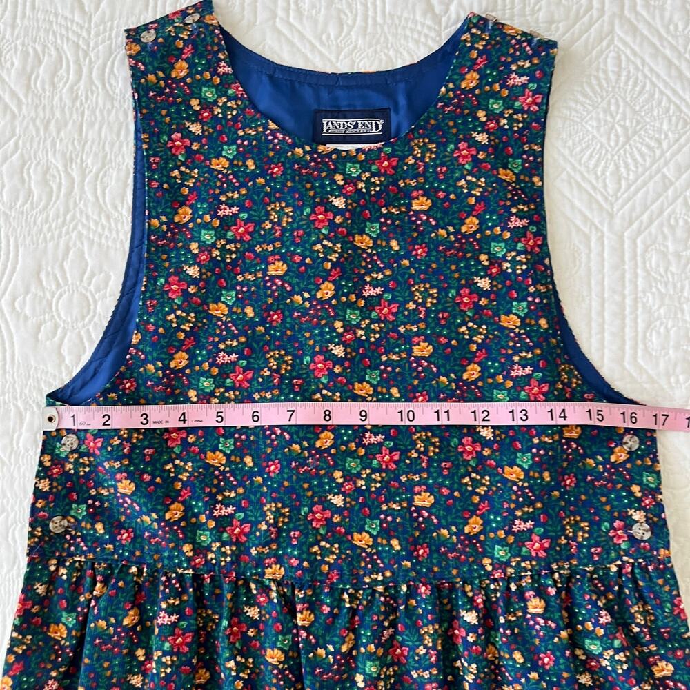 Vintage Lands' End Girl's Corduroy Jumper Dress Blue Floral Sleeveless Large - Picture 3 of 4